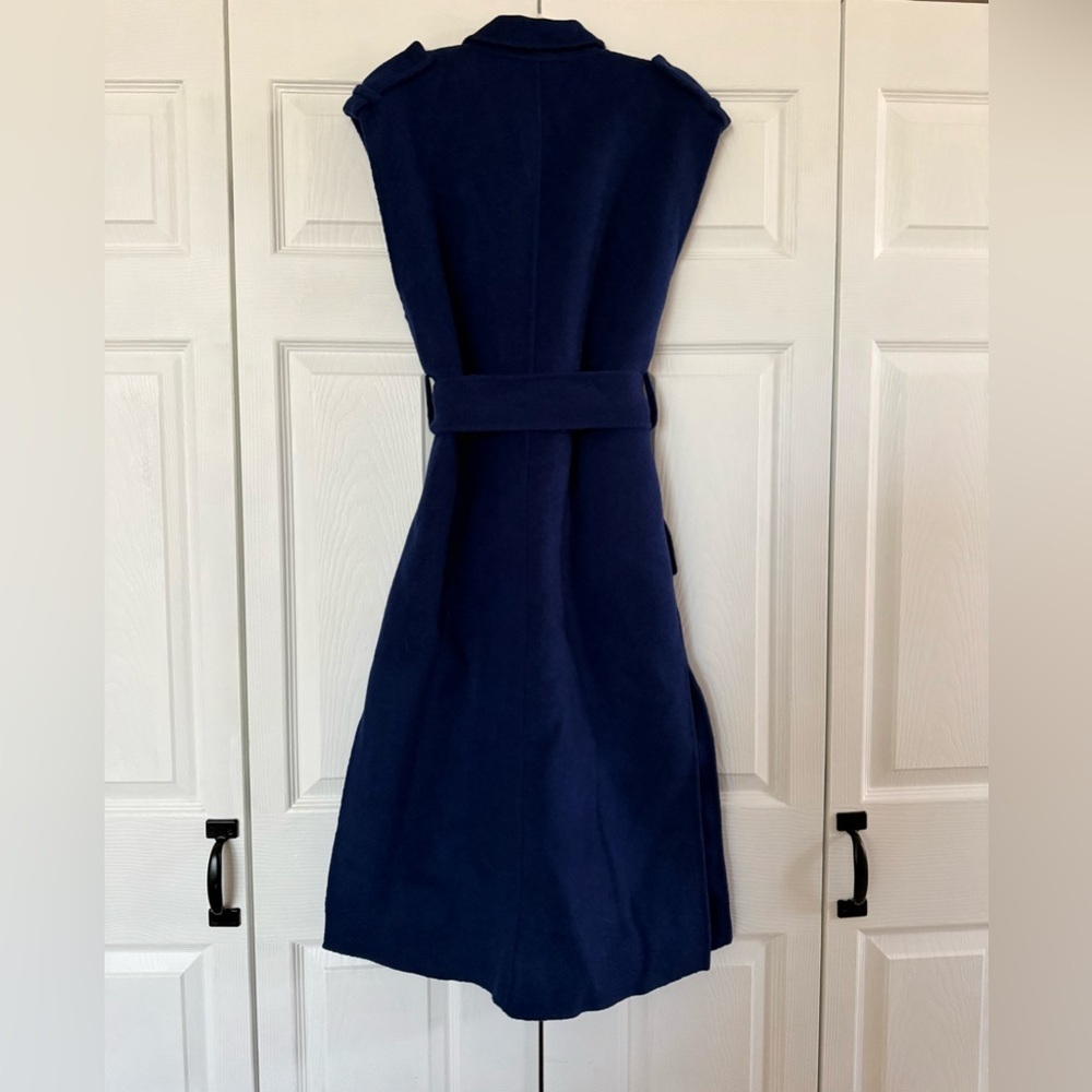 Sandro Paris Blue Sleeveless Wool Long Coat Vest Belted Designer Sz 2 (M/L) NWT - Picture 4 of 9